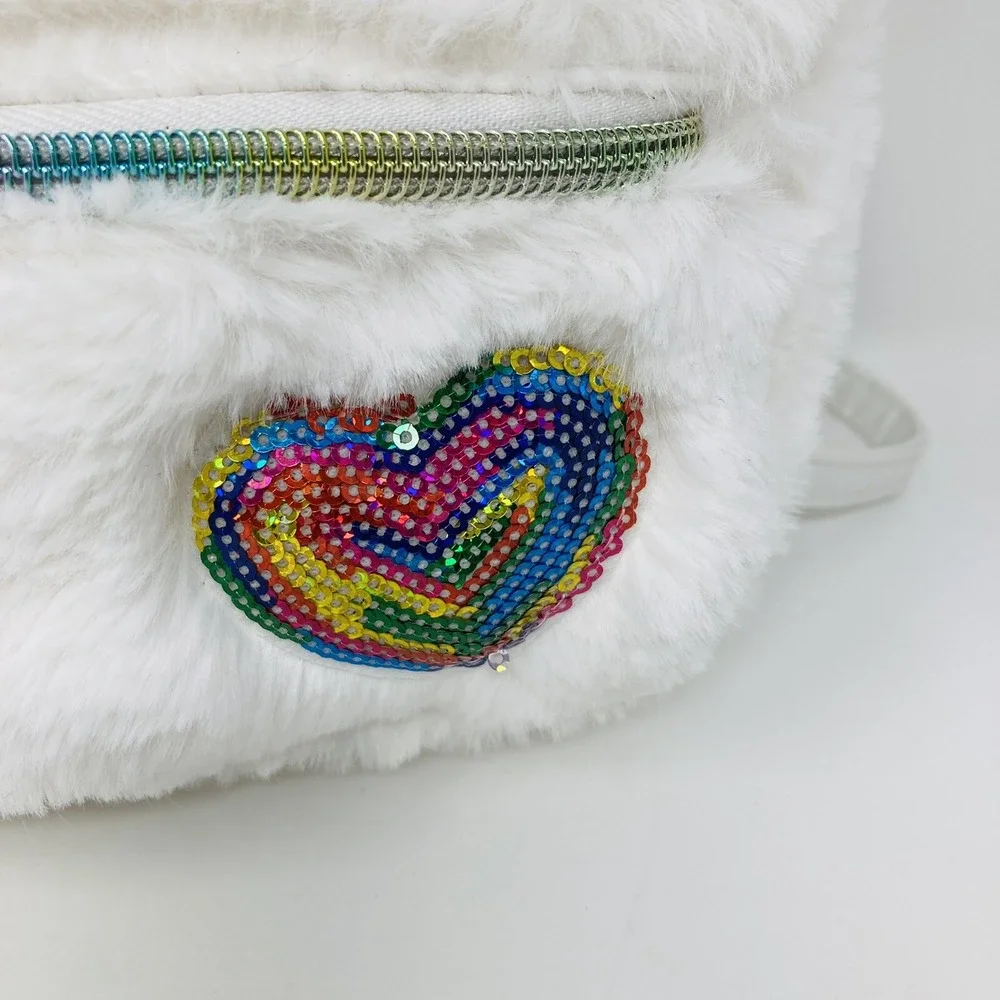 The Children's Place Girls White Faux Fur Sequin Small Backpack‎